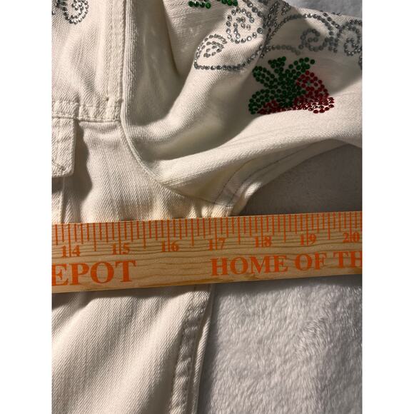 Aeropostale White Denim Jacket Med Rhinestone Strawberry Embellished Y2K Style - Picture 14 of 16